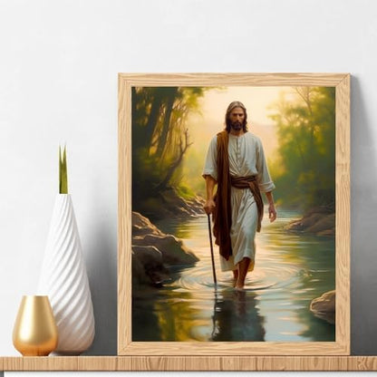 Natuyalo Paint by Numbers Kit for Adults Beginners and Kids, 16" Wx20 L Canvas Pictures Drawing Acrylic Paintwork with 3 Pcs Paintbrushes, Jesus Walking in the Rriver - Image 2