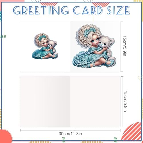 6pcs Diamond Painting Greeting Card with envelopes, DIY Princess and Bear Diamond Art Greeting Card for Blessing and Wish Special Shaped Arts Crafts for Christmas Birthday Thanksgiving Day Holiday - Image 2