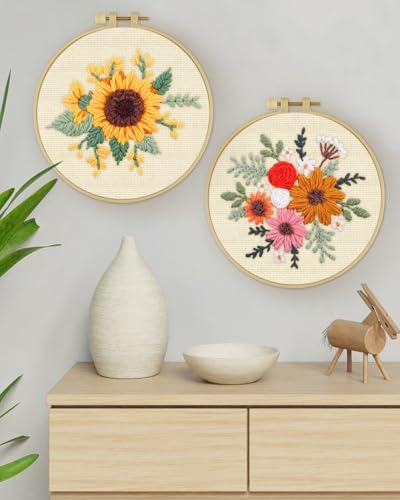 ERKOON Punch Needle Kit Adults Beginners, 2 Pcs DIY Easy Flower Embroidery Set for Starter Art Craft, Needling Punching Project with Patterns, Tools, Yarns, Hoop, Instruction (Colorful Flowers) - Image 7