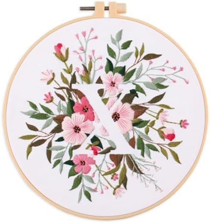 IUHUI Embroidery Kit for Beginners Adults - 26 Floral Letters Easy Patterns, DIY Hand Stitching Embroidery Set with Hoop (Flower and Grass Letter X) by Unknown