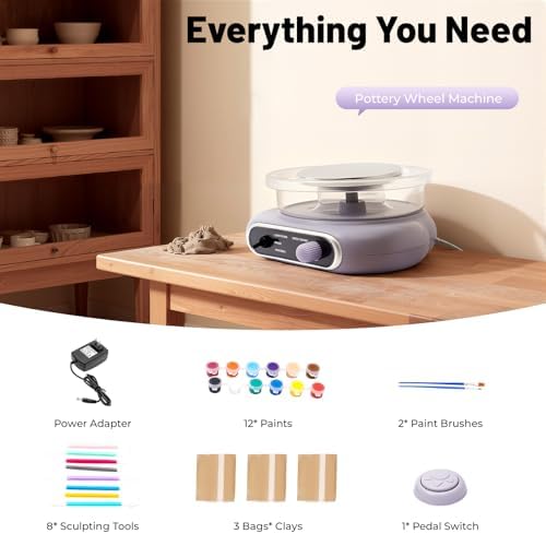 Mini Pottery Wheel Kit, 4.7 Inch Electric Clay Wheel with Foot Pedal and Adjustable Speed, Ceramic Making Machine with 8 Tools for Kids Beginners - Image 7