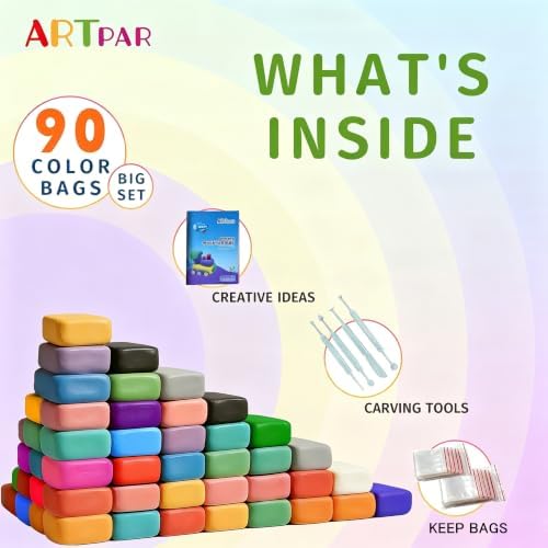 ARTPAR Air Dry Clay for Kids,90 Colors Modeling Magic Clay Bulk Kit - Image 2