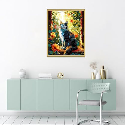 ZTOTZ Cat Paint by Numbers Kit for Adults,Animal Cat Paint by Number Kit Canvas, DIY Window Flower Paint by Numbers Easy for Living Room Decor Gift 16x20 Inch - Image 3