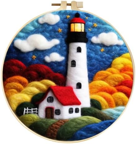 Zovylks Natural Landscape Needle Felting Kits Beginners, 7.9 Inch DIY Wool Felting Painting Starter Kit, Needle Felt Set for Home Decor with Foam Pad, Instructions (Lighthouse) by Unknown
