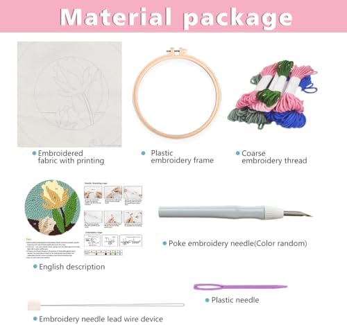 Zhenqing Lily Flower Punch Needle Embroidery Kit | 29x29cm Botanical Design with Hoop & Tools | DIY 3D Textured Wall Art for Beginners(Z95095C) - Image 5