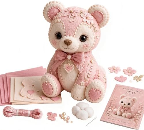 Pink Enchanted Forest DIY Felt Patchwork Kit, 3D Pink Woodland Friends DIY Felt Patchwork Kit, Pastoral Wild Creatures Handicraft Activity, Manual Tailoring Bundle for Beginners Adult (Color H) by Unknown