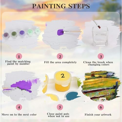 Alptiny Sunset Farm Paint by Numbers Kit for Adults Beginner, Countryside Landscape with Flowers Paint by Number Kits, DIY Oil Painting Kit for Relaxation & Home Decor, 16x20 Inch - Image 7