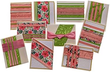 Ribbon Storage, DIY Greeting Card Kit Ribbon Cards Handmade DIY Card Kits Card Making Kit, Thank You & Birthday Cards Card Kit for 10 Project Card (Coral Flowers & Pearls) by Spoolen