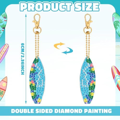 Huquary 30 Pcs Summer Diamond Art Keychains Surfboard Diamond Painting Keychain Kits for Aldults Double Sided 5d Rhinestones Beach Hawaiian Luau Party Hanging Ornaments for Beginners DIY Crafts - Image 3