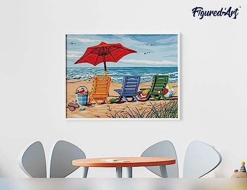 Figured'Art Paint by Numbers for Adults with Frame Beach Chairs 16"x20" - Craft Art Painting DIY Kit Canvas Already Stretched on a Wooden Frame - Image 4