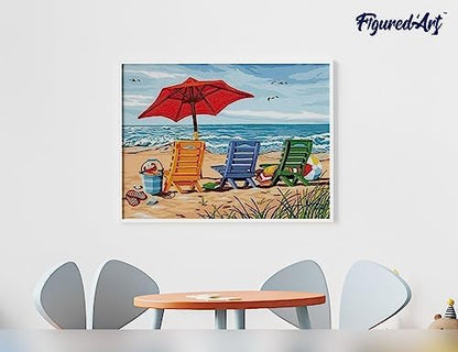 Figured'Art Paint by Numbers Kit for Adults Beach Chairs 16"x20" - Craft Art Painting Rolled Canvas with DIY Wooden Frame - Image 4