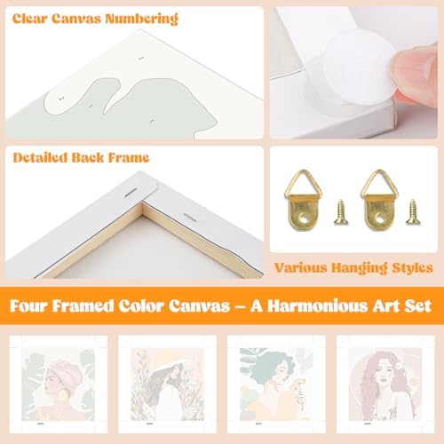 Lxmsja 4 Pack Pastel Goddesses Paint by Numbers Kit for Adults, Easy Framed Paint by Numbers for Adults Beginner, DIY Acrylic Oil Painting Craft Kits for Home Wall Decor 8x8 inch - Image 4