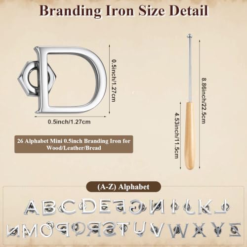 Alphabet Branding Iron, 1/2" Steel Letter(26Pcs) with 3 Handles & 1 Gloves - Image 3