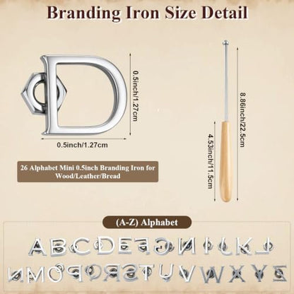 Alphabet Branding Iron, 1/2" Steel Letter(26Pcs) with 3 Handles & 1 Gloves - Image 3