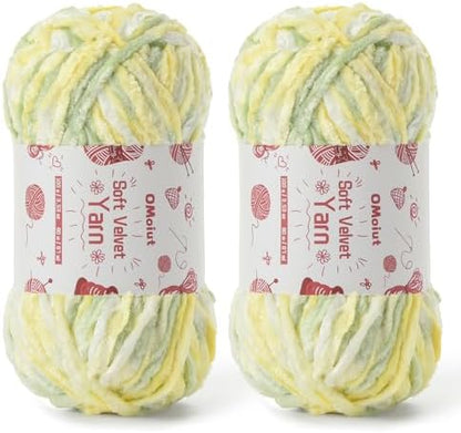 2x100g Fluffy Velvet Chenille Yarn for Crocheting and Knitting, 80m (87.5yd) Baby Yarn for Crocheting Soft, Crochet Chunky Yarns Amigurumi Yarns (2 Greenish Yellow) by OMoiut