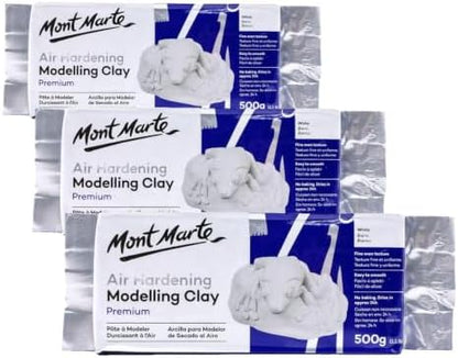 White Modelling Clay Air Dry by Mont Marte, 500g (1.1lb), Ideal Gift for Professional Artists (Pack of 3) by MontMarte