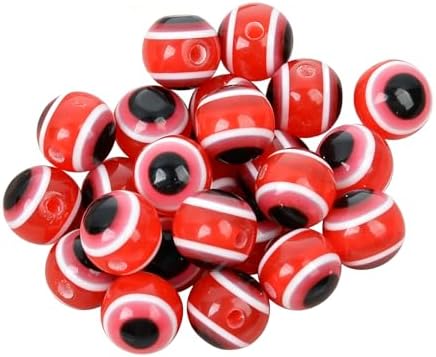 200pcs Sphere Round Evil Eye Beads Handmade Resin Lampwork Beads 8mm Charms Spacer Bead with Elastic Rope for Bracelets Necklace Jewelry Craft Making (Sphere Round-Red) by LUBINGSHINE