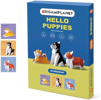 Hello Puppies 3D Origami Paper Craft Gift Set- 3 pcs, Husky/Corgi/Shiba Inu Pre-Cut Origami Kit, Cute Animal Paper Sculpture for Teens & Adults, Home Decor DIY Art Gift for Birthday - Image 7
