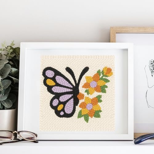 Doodlream Butterflies and Flowers DIY Punch Needle Embroidery Kit for Adult Beginner, 9.4" Punch Stitching Craft Set for Starter with Frame, Fabric Pattern, Threader, Yarn, Pinch Needle - Image 6