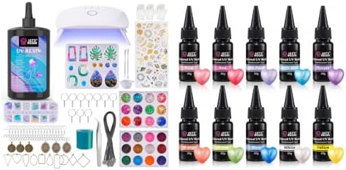Bundle 153Pcs UV Resin Jewelry Making kit with Light and 10 Colors Pearlescent UV Resin by LETSRESIN