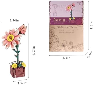 3D Wooden Flower Puzzle Kit for Adults | DIY Botanical Bouquet Building Set with Adjustable Vase | Home Decor & Stress Relief Gift-Daisy (99PCS) - Image 3