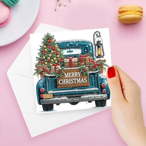 Diamond Art Painting Cards, 6 Pack Gem Art Greeting Cards with Envelopes, 5D Diamond Dots Kits Birthday Cards Making Kits for Adults Family Friends Birthday Gifts 6pcs(Christmas Car) - Image 5