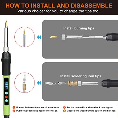 Wood Burning kit, 100W Professional WoodBurning Pen Tool, DIY Creative Tools with LED Display Adjust Temp Switch 180~500℃,Wood Burner for Embossing,Carving,Pyrography,Suitable for Beginners,Adults - Image 6