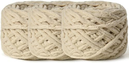 3 Pack Plush Chenille Chunky Yarn 100g (49.2yd) - Fluffy Velvet Yarn Crochet for Blanket Knitting and Crocheting - Baby Yarns for Crocheting Soft - Amigurumi Yarns (Beige) by OMoiut