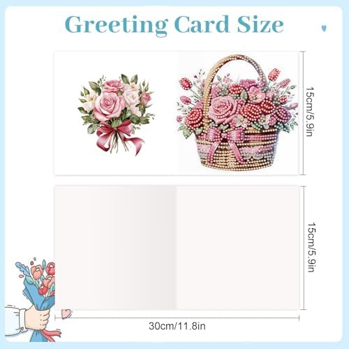 12 Pack Diamond Painting Greeting Cards Kit with Envelopes, 5D DIY Rose Bouquet Flower Basket Diamond Art Cards, Mothers Day Birthday Thank You Cards for Women Her Adults - Image 4