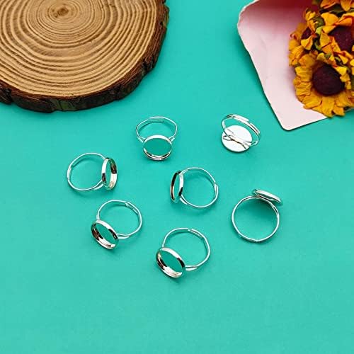60pcs Blank Rings 12mm Adjustable Ring Bases Adjustable Flat Ring Metal Round Finger Rings Trays for Jewelry Finding(Silver) - Image 7