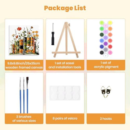 MXJSUA Vintage Books Wildflowers Framed Paint by Numbers for Adults Beginners, Easy Adults' Paint-by-Number Kits on Canvas with Easel, Acrylic Number Painting Crafts Gifts for Home Decor, 10x10 inch - Image 7