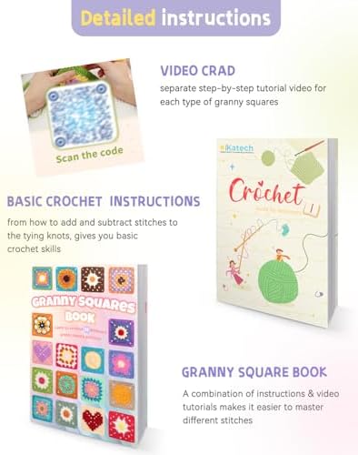 Katech Crochet Kit for Beginners, 50 Floral Granny Square Kits for Adults - Image 6