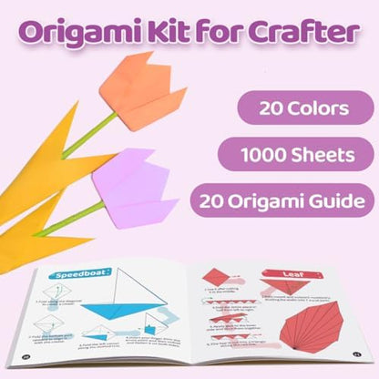 EPPINGWIN 1000 Sheets Origami Paper, 20 Colors Colored Paper, 6"×6" Square Paper for Crafts, Origami Kit with Craft Guide - Image 4