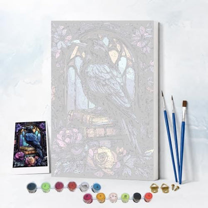 NXIKYO Framed Blue Raven Paint by Numbers Kit for Adults Beginner, Gothic Books Easy Paint by Numbers Canvas with Frame, DIY Painting Kit for Relaxing Home Wall Decor Gift 8x12 Inch - Image 2