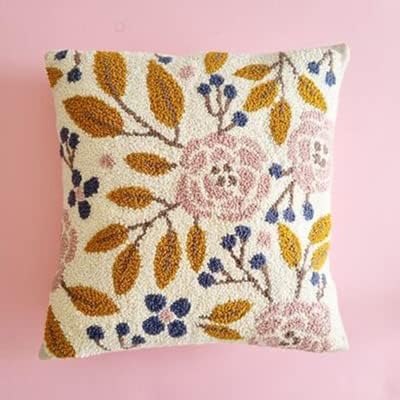 Latch Hook Kits Pillow Plant Flower Leaves Printed Canvas Cushion Crochet Yarn Needlework Hook Latch DIY Kit Embroidery Pillowcase Rug Cover Home Sofa Christmas Decoration 43x43cm by Unknown