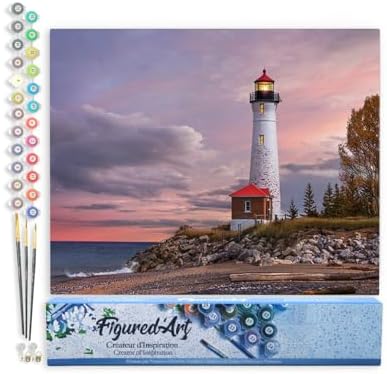 Figured'Art Paint by Numbers Kit for Adults Sea Lighthouse 16"x20" - Craft Art Painting DIY Kit Rolled Canvas Without Frame by FiguredArt