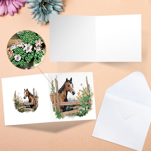 MVVMTOP 6pcs Diamond Art Painting Greeting Card, DIY Horse Diamond Art Greeting Card for Blessing and Wishe Special Shaped Diamond Arts Crafts for Birthday Thanksgiving Day - Image 7