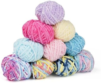 Wadukud 36 PCS Chenille Crochet Kit - First Crochet Set for Beginner Include 10 Variegated Super Soft Chenille Cotton Yarn for Crocheting, Crochet Hooks, Instruction, Bag, Crochet Supplies Gift - Image 6