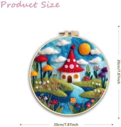 CaptainCrafts DIY Needle Felting Starter Kit with Picture Hoop, Foam Pad, Felt Cloth, Instructions for Home Decoration, Beginner Art Craft (Mushroom House Homestead) - Image 2