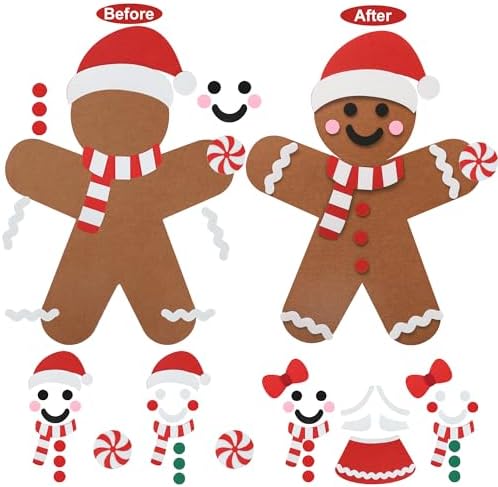 2 Pcs DIY Felt Christmas Gingerbread Man Set with 50 Pcs Detachable Ornaments Large Gingerbread Man DIY Decorations Christmas Door Wall Hanging Xmas Gifts for Xmas Winter Holiday Party Decorations - Image 3