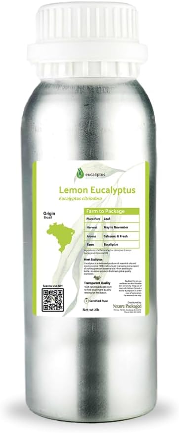 Nature Packaged Lemon Eucalyptus Oil by Eucaliptus from Brazil - Pure Lemon Eucalyptus - 100% Pure Steam Distilled Natural Aceite de Eucalipto Limón - Aromatherapy - Premium Therapeutic Grade (2lbs)