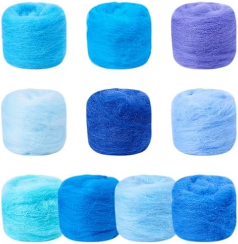 FASHEWELRY 1.76 OZ Wool Felt Kit Blue Theme Needle Felting Wool Roving 10 Colors Nature Wool Roving for Needle Felting Wet Felting DIY Hand Spinning - Image 7