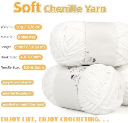 Aeelike Crochet Blanket Kit for Beginners, Easy Soft Crochet Kit, White - Image 3