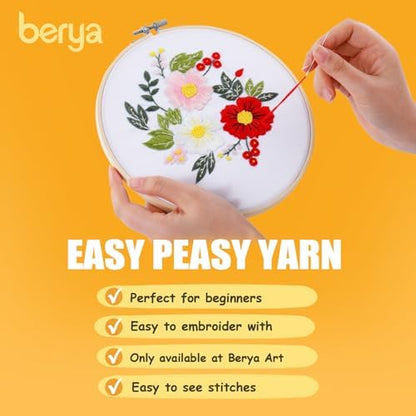 BERYA Embroidery Kit for Beginners, Flowers and Leaves Embroidery Practice Kit, Hand Floral Embroidery Starter Kit for Adults with Video Step by Step Instructions, Hoops, Threads and Needles (BEF011) - Image 6