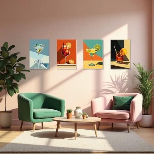 4 Pack Framed Paint by Numbers Kit for Adults Beginner Canvas Painting by Numbers for Adults Cocktail Easy Adult Paint by Number Kits with Frame Cocktails Art Watercolor Painting by Number 8x12 Inch - Image 6
