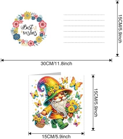 6 Pcs Diamond Painting Greeting Cards Kit Flower Gnome Butterfly with Envelopes, 5D DIY Special Shaped Rhinestone Art Card Making Kits for Adults, Holiday Blessing Postcards, Creative Craft Gifts - Image 4