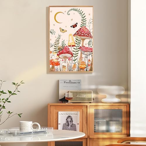 Fountor Framed Paint by Numbers Kit for Adults Beginner & Kids Ages 8-12, Moon Mushroom Forest Paint by Number with Frame, Easy Acrylic Butterfly Painting by Numbers Kit on Canvas 8x12 inch - Image 2
