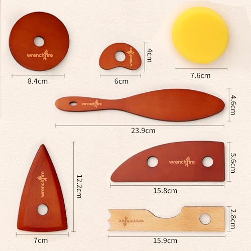 Pottery Ribs Tool Set, Clay Ceramic Shaping & Smoothing Tools, Pottery Foot Shaper Trimming for Carving,Beech Wood (6 Pieces) - Image 4