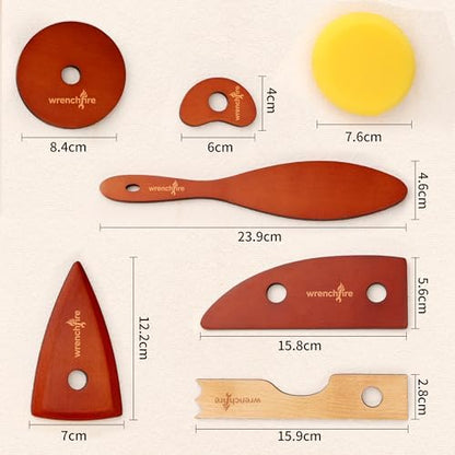 Pottery Ribs Tool Set, Clay Ceramic Shaping & Smoothing Tools, Pottery Foot Shaper Trimming for Carving,Beech Wood (6 Pieces) - Image 4