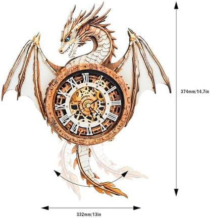 3D Wooden Puzzles for Adults – Dragon Clock 3D Puzzles Art and Craft Kits, Unique Shape Wood Clock for Adults, Handmade Model Building Kit DIY Hobbies, Gifts for Family, Wall Art Home Decor - Image 4